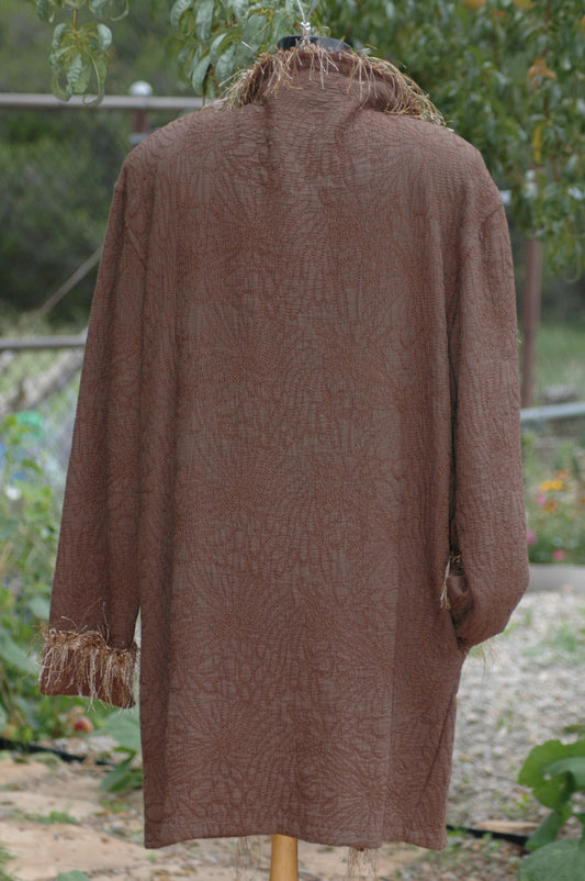 Embroidered wool mohair open front jacket-easy fit drap style