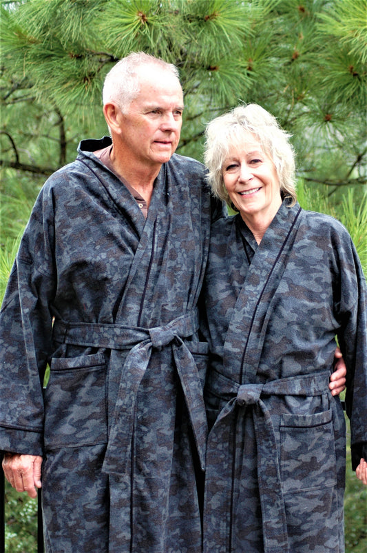 Camouflage flannel mid calf unisex wrap robe