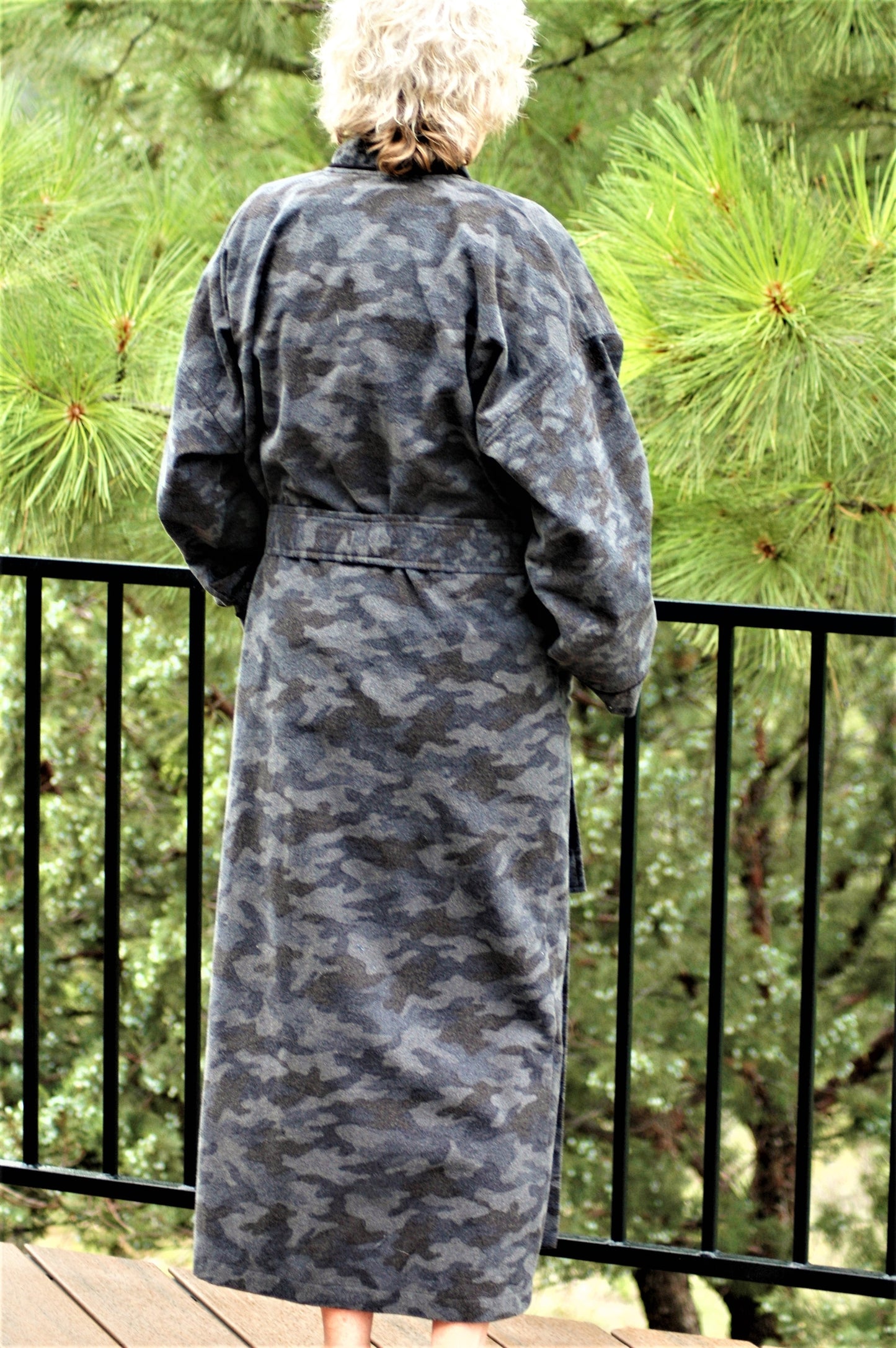 Camouflage flannel mid calf unisex wrap robe
