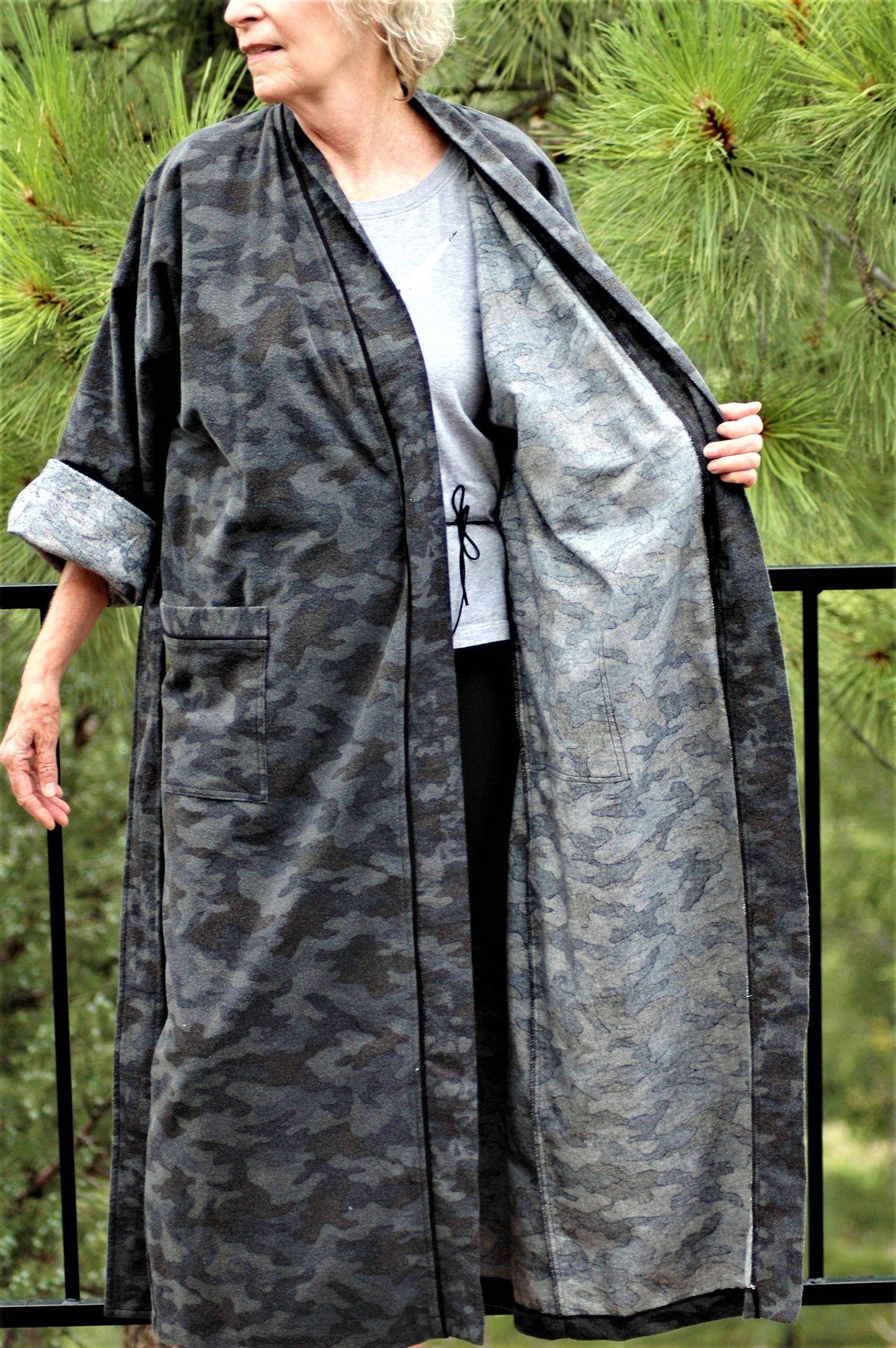 Camouflage flannel mid calf unisex wrap robe