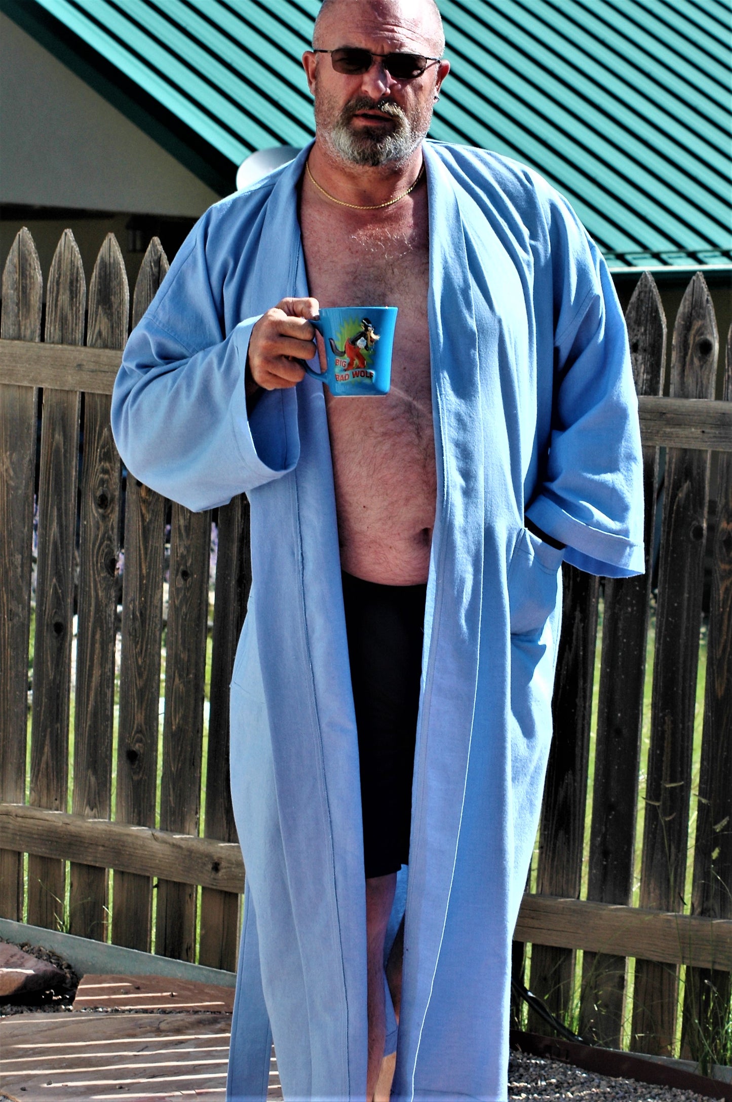 Chambray light weight flannel unisex wrap robe