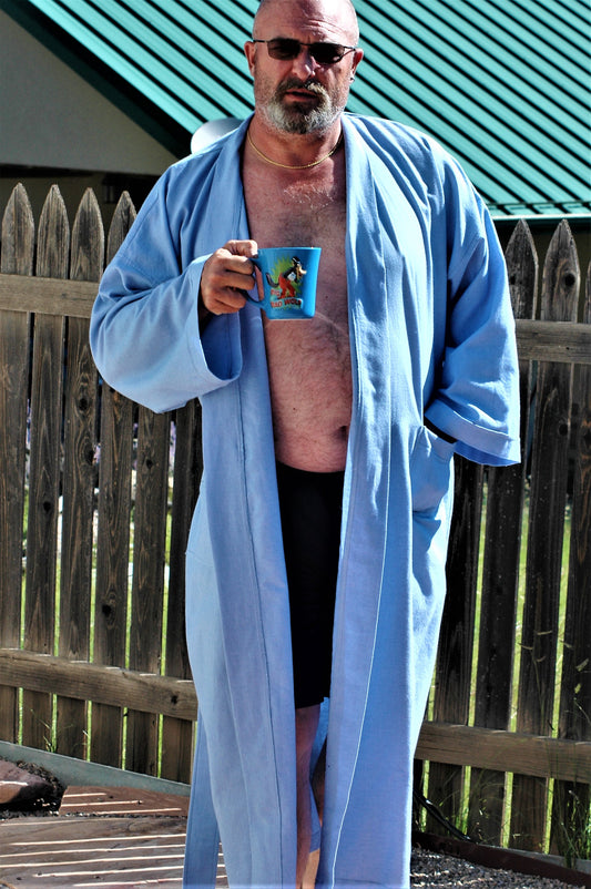 Chambray light weight flannel unisex wrap robe