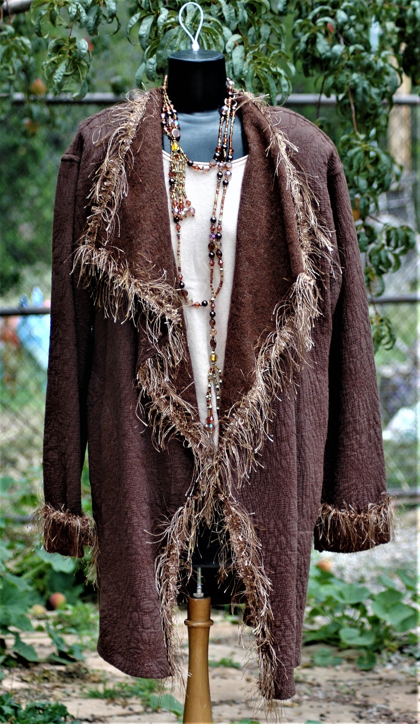 Embroidered wool mohair open front jacket-easy fit drap style